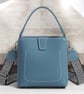 NoMoo Trapeze Handbag With Handle And Shoulder Strap, PU Leather Hand Stitched
