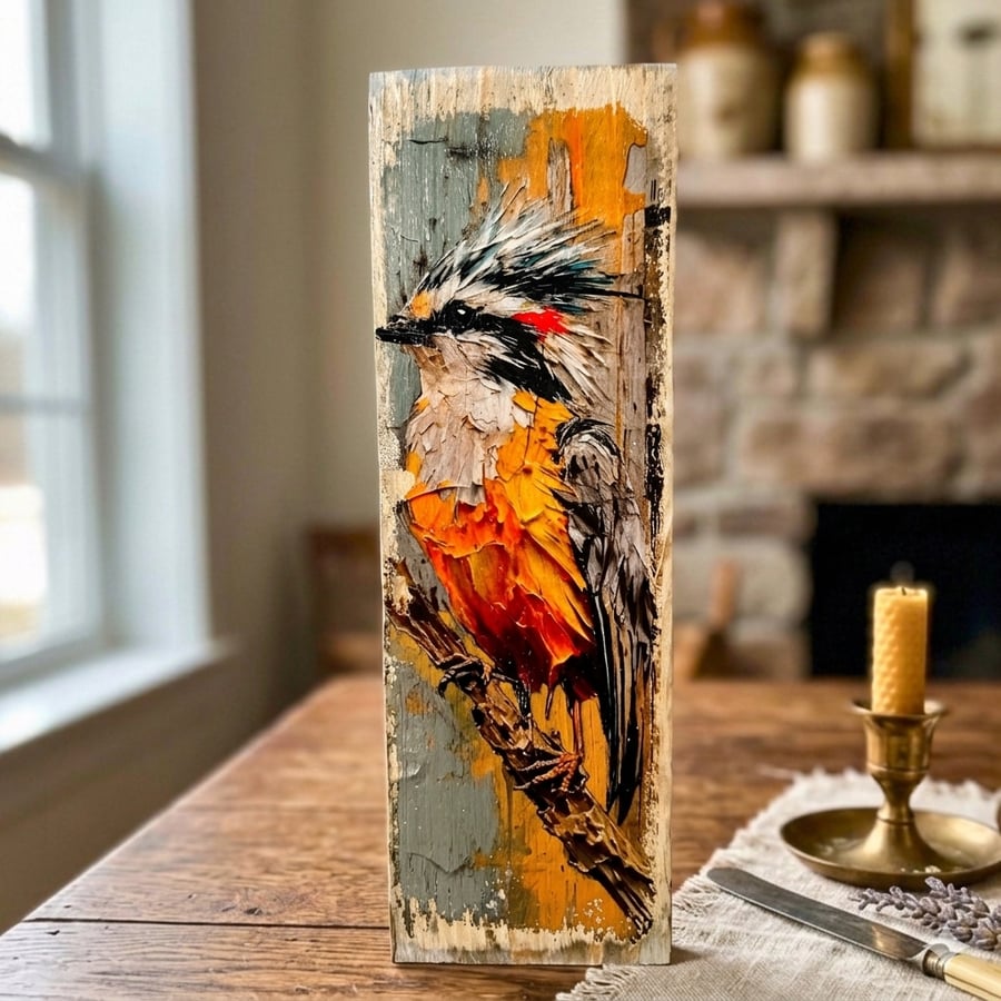Kingfisher Wall Art, Dopamine Decor, Palette Knife Bird, Photo Transfer Art
