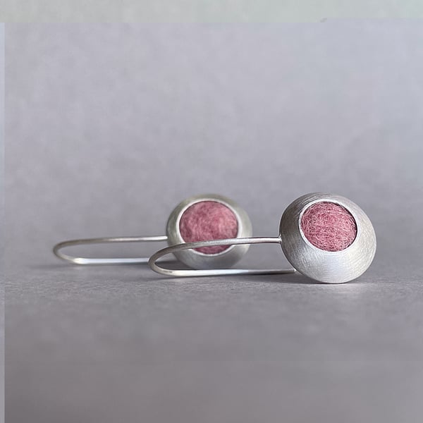 Dusty Rose Disc Sterling Silver Drop Earrings