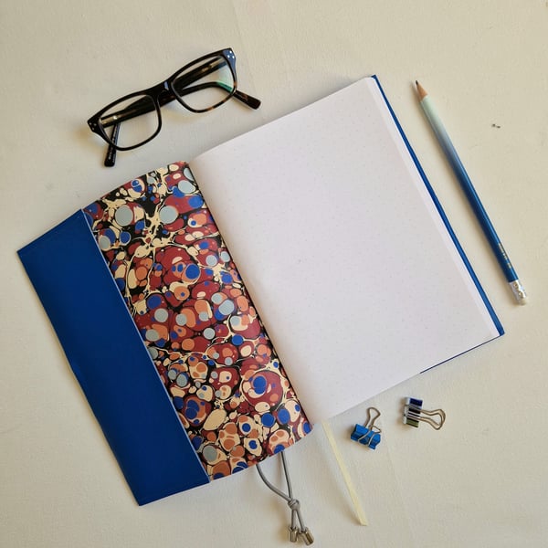 Blue Marble Leather Journal with Pockets, great for a Planner, BUJO or Project
