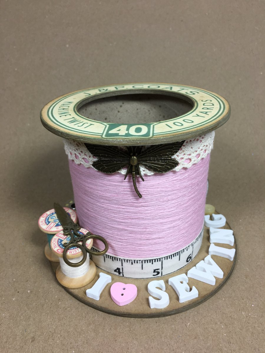 I Love Sewing Cotton Reel Style Storage Pot