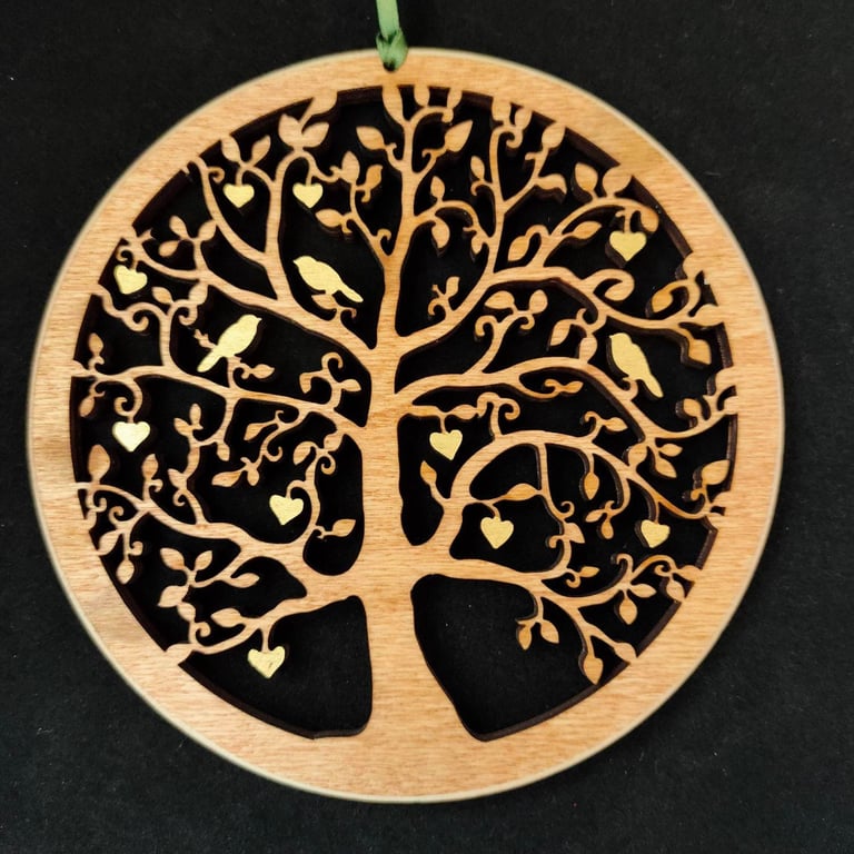 Tree with Hearts and Birds - small wooden wall hanging - 'love birds'