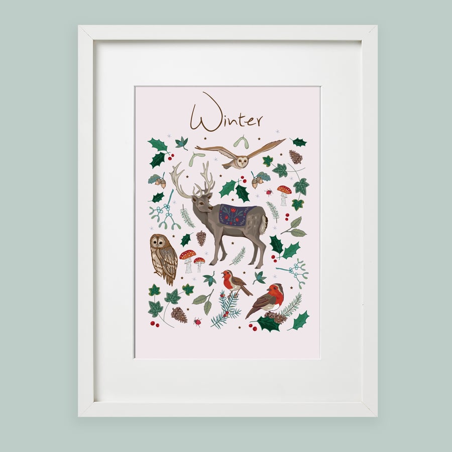 'Winter' illustration print, nursery wall art
