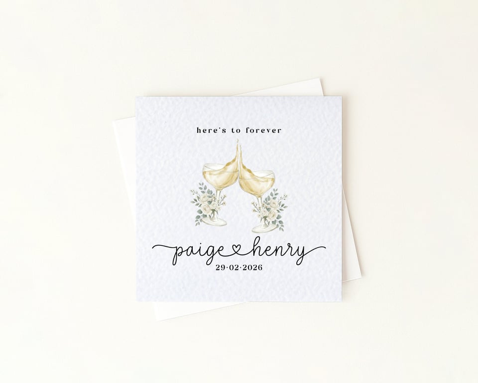 Champagne Toast Wedding Congratulations or Engagement Card - Custom Names & Date