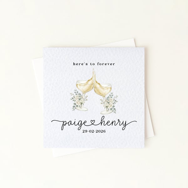 Champagne Toast Wedding Congratulations or Engagement Card - Custom Names & Date