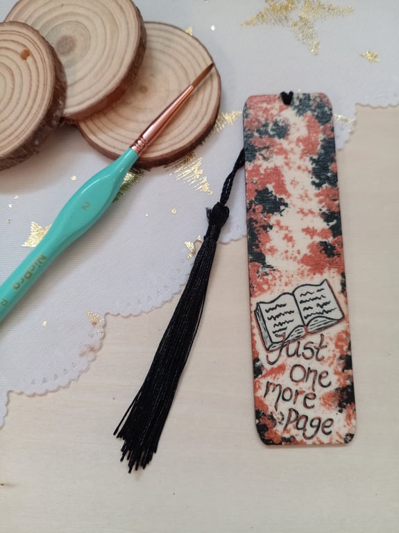 wooden just one more page bookmark 