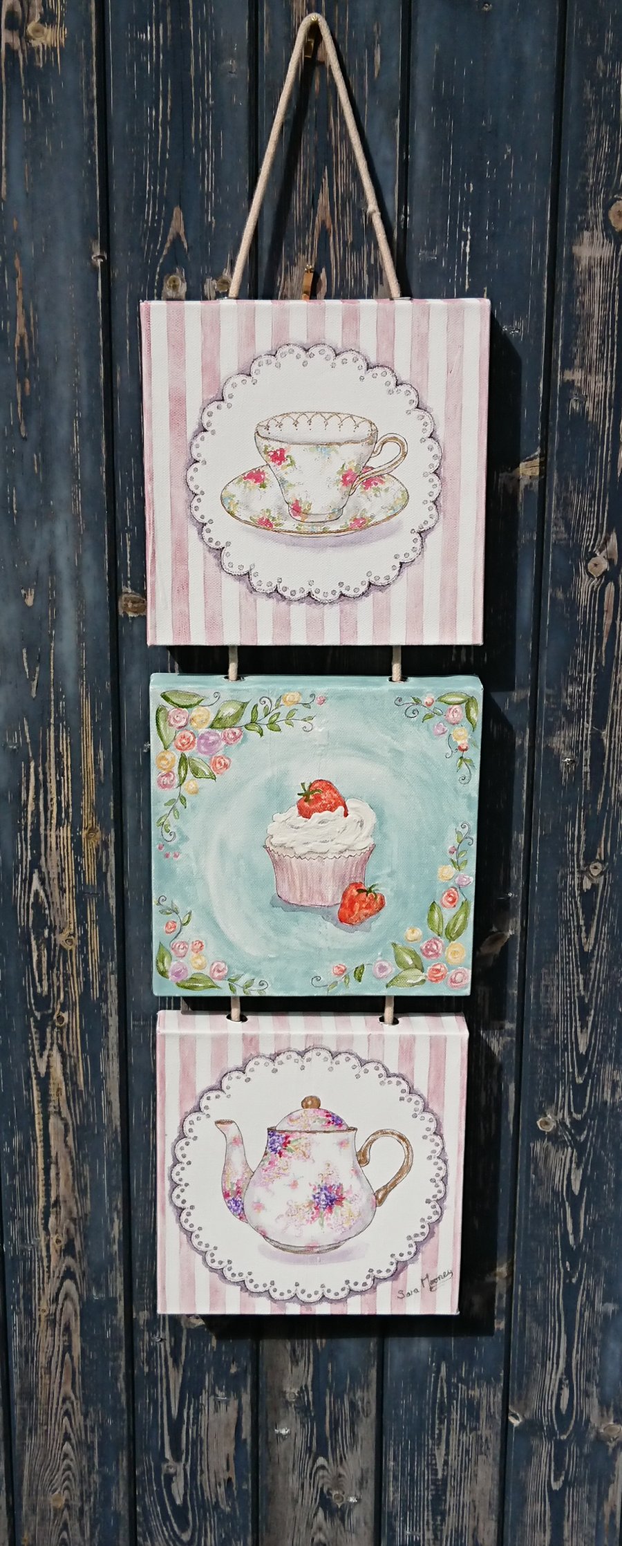 Afternoon tea watercolour painting on tripple canvas