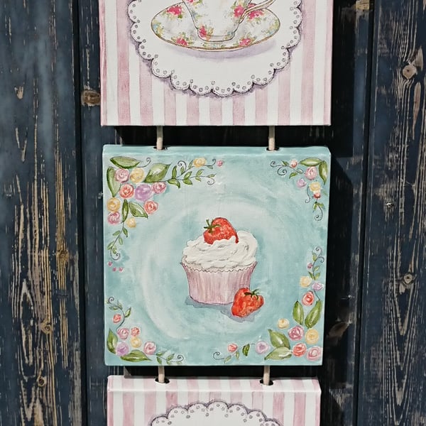 Afternoon tea watercolour painting on tripple canvas