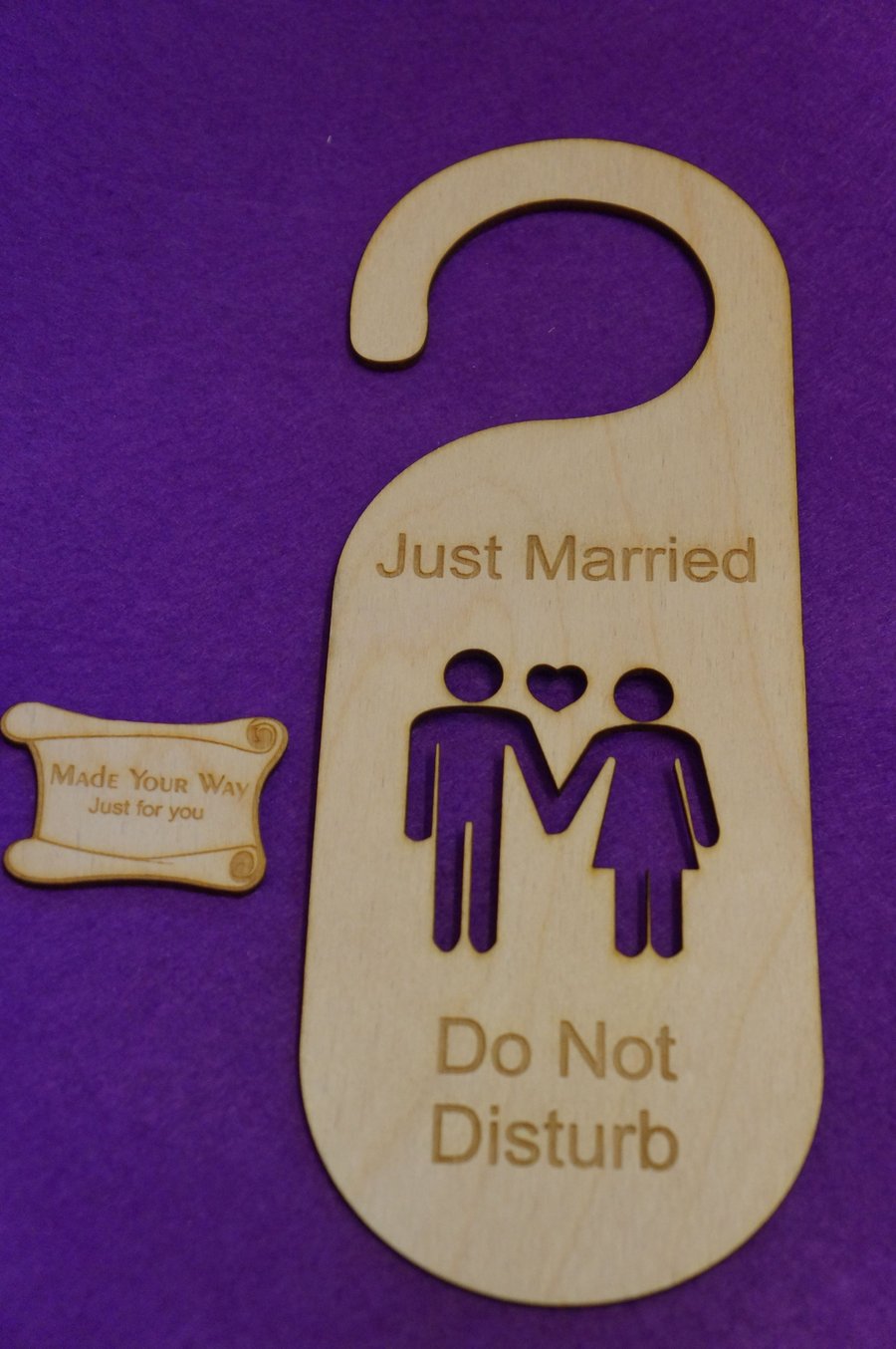 Birch Door Hanger, Just Married, Do not Disturb - Laser cut wooden shape