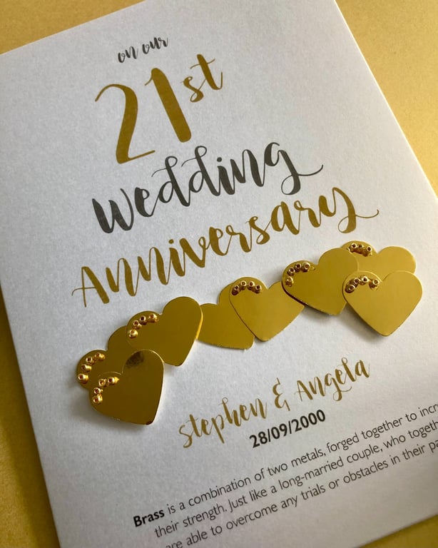 21st (Brass) Anniversary Card – Personalised with names and date