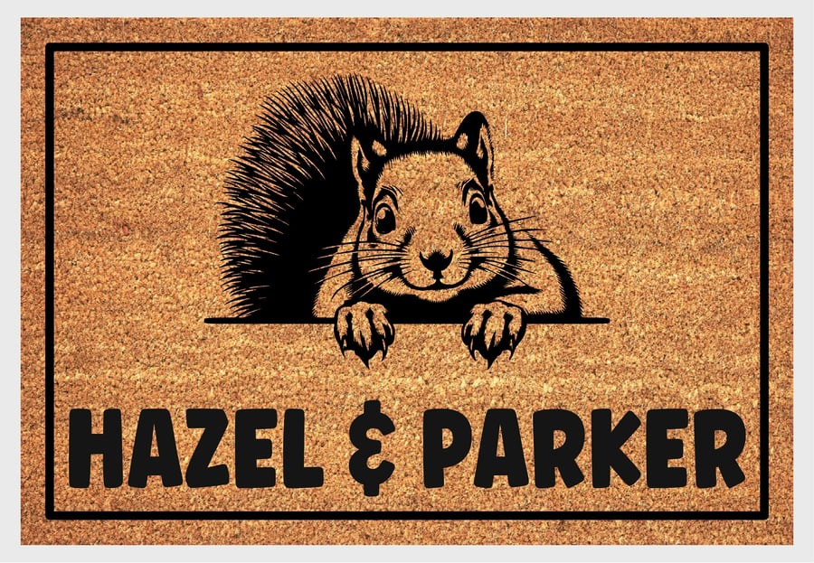 Squirrel Door Mat - Personalised Grey Squirrel Welcome Mat - 3 Sizes