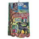 Textile wall hanging - eco gift - dog - folk art - needlework - ready to hang