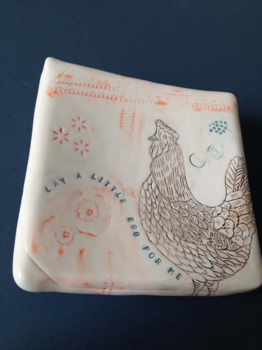 Wall art ceramic platter picture Chicken 