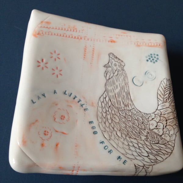 Wall art ceramic platter picture Chicken 