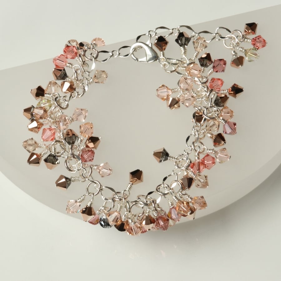 Shades of Rose Gold Swarovski Sparkle Charm Style Bracelet