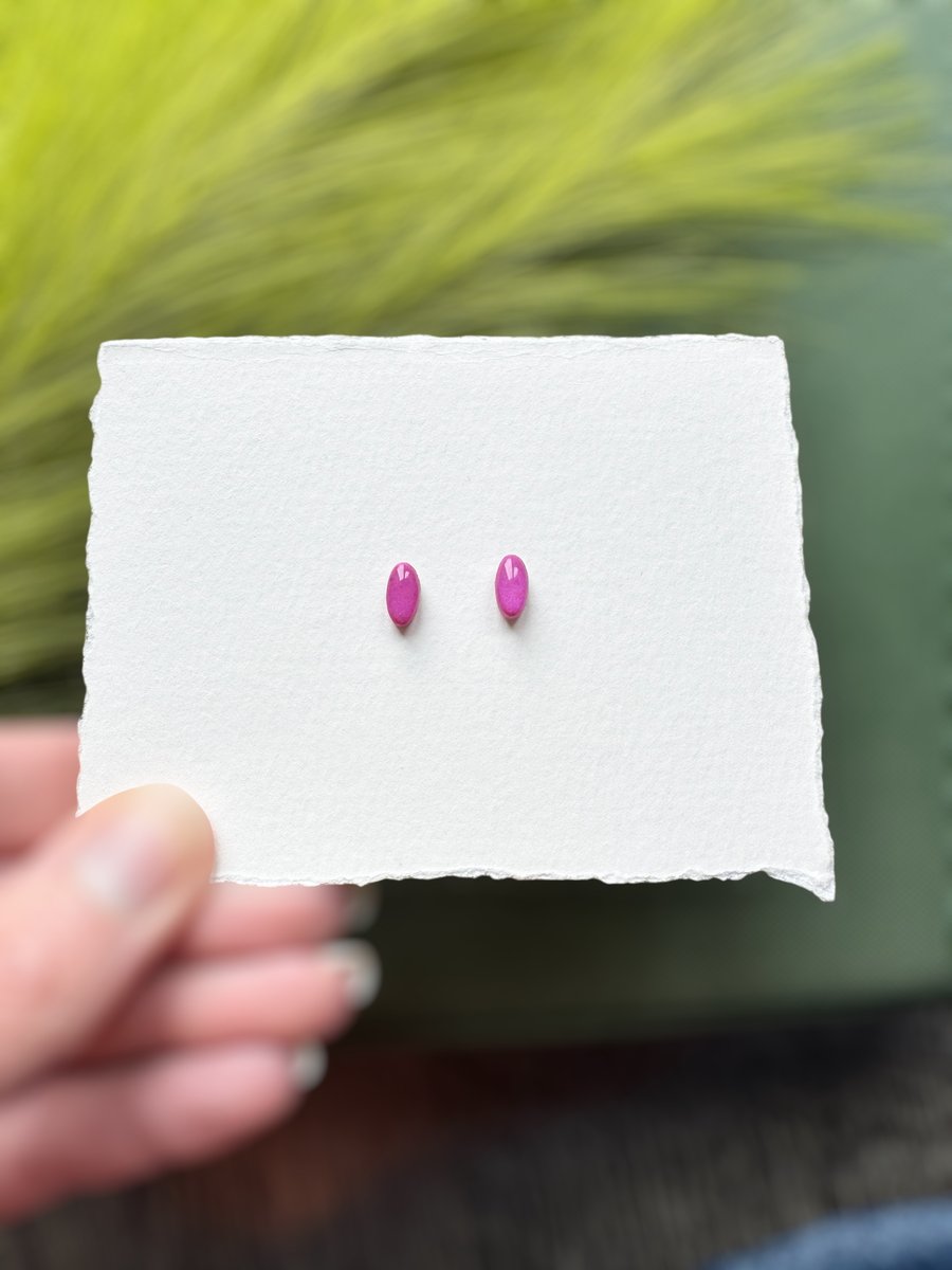 Pink Polymer Clay Oval Micro Stud Earrings