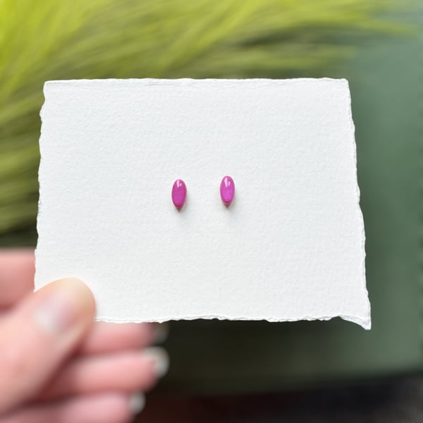 Pink Polymer Clay Oval Micro Stud Earrings
