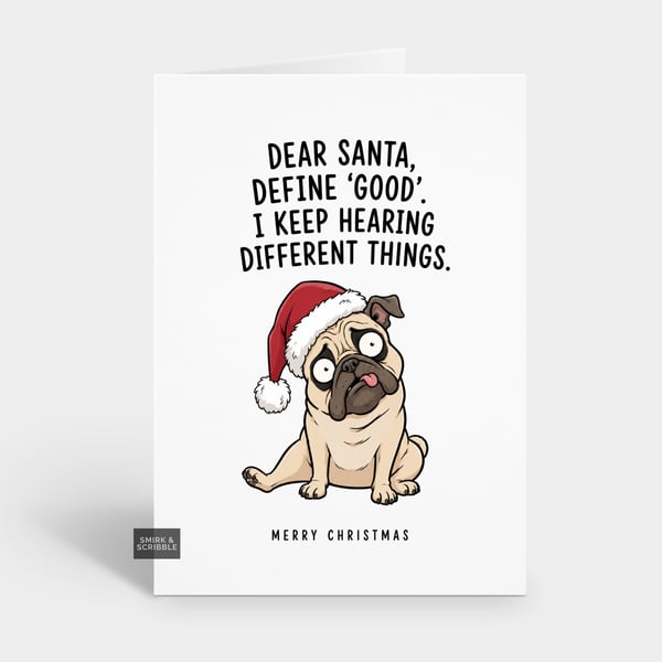 Funny Christmas Card - Define Good Pug