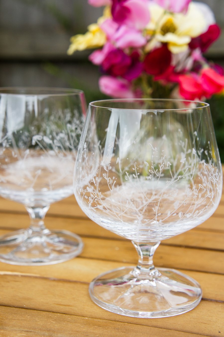 Pair Of Hand Engraved Goblet Glasses