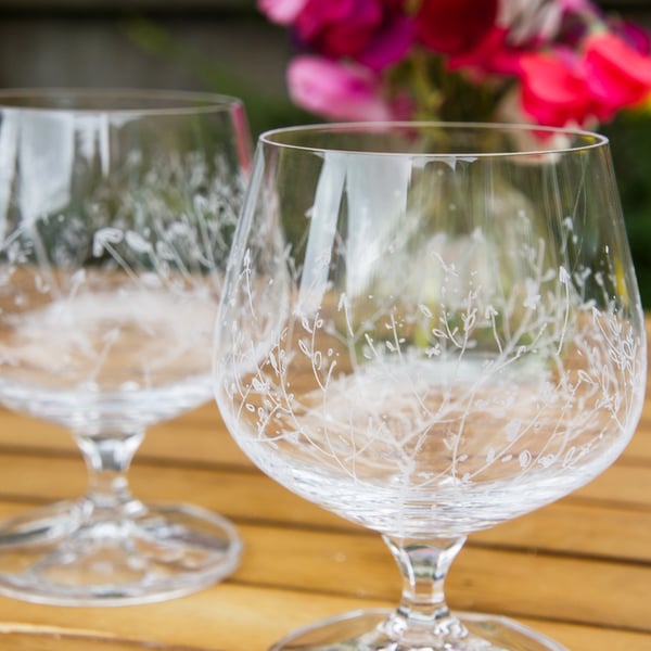 Pair Of Hand Engraved Goblet Glasses