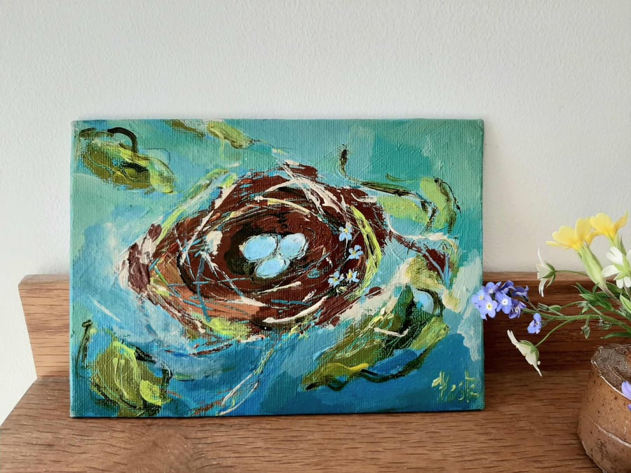 Nest painting with flowers 