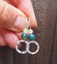 Hoops, Sterling silver dangle hoop earring, lemon jade and green moss agate hoop