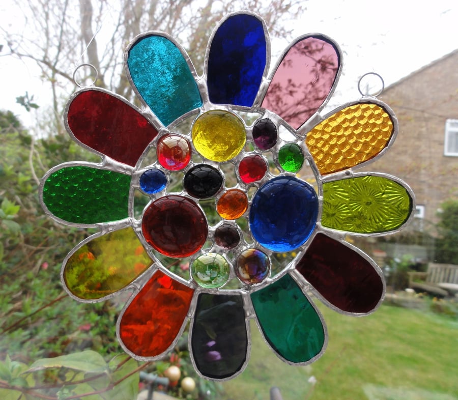 Stained Glass Bead Daisy Suncatcher Multi Vib... Folksy