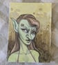 Goblin Lady Portrait Ink & Watercolour Original Illustration