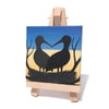 Love Ukraine, Storks of Peace Miniature Art - blue and yellow mini canvas