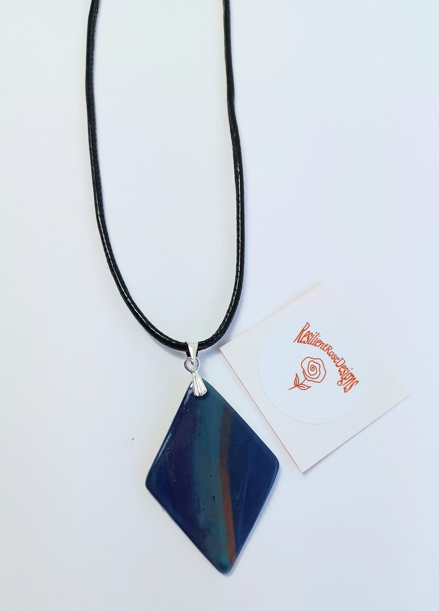 Unique dark blue multicoloured handmade diamond shaped pendant    
