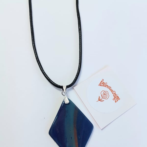 Unique dark blue multicoloured handmade diamond shaped pendant    