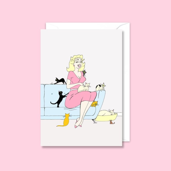 Crazy Cat Lady Greeting Card: Hand Drawn Vintage Style Illustration (106)