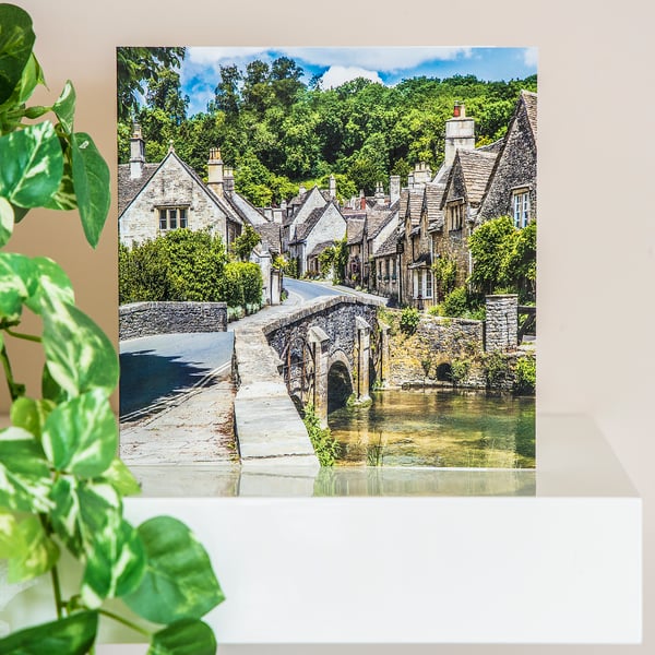 Castle Combe quaint pretty English Cotswold village Blank Greetings Card summer 