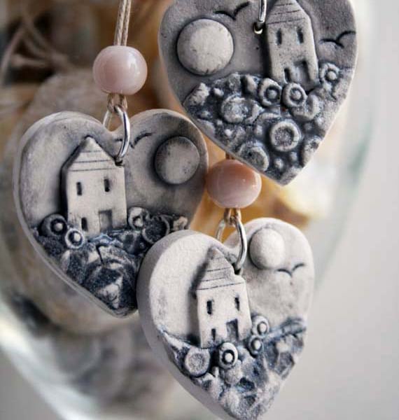 Handmade ceramic pendant- home is where the heart is-sea mist series