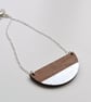 Wooden Semi Circle Contemporary  Necklace with Silver Leaf - Image 5