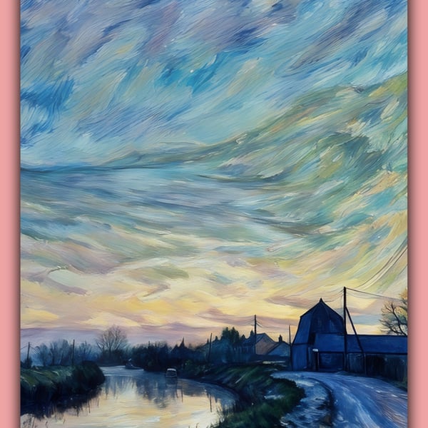 Early Sunrise Winter Norfolk Nordelph Greeting Card A5