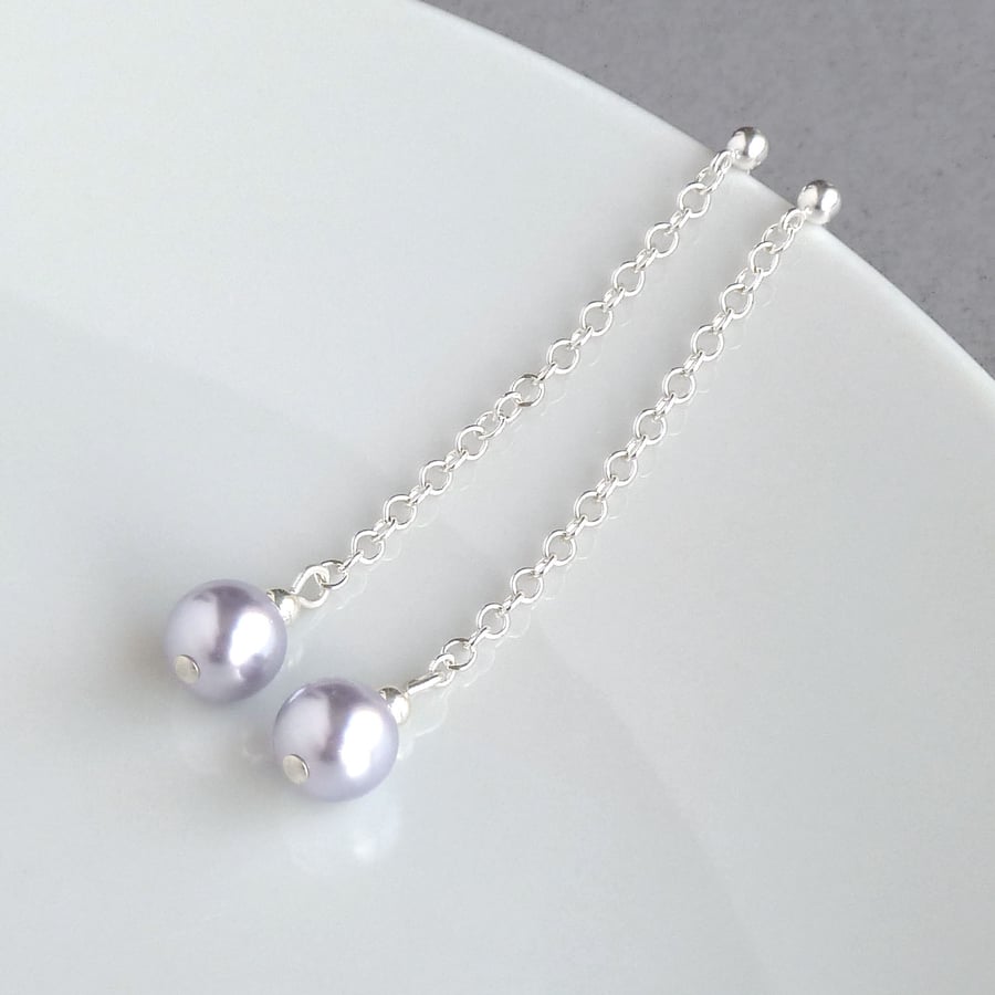 Long Lavender Drop Earrings - Lilac Pearl Dangle Earrings - Bridesmaid Gifts 
