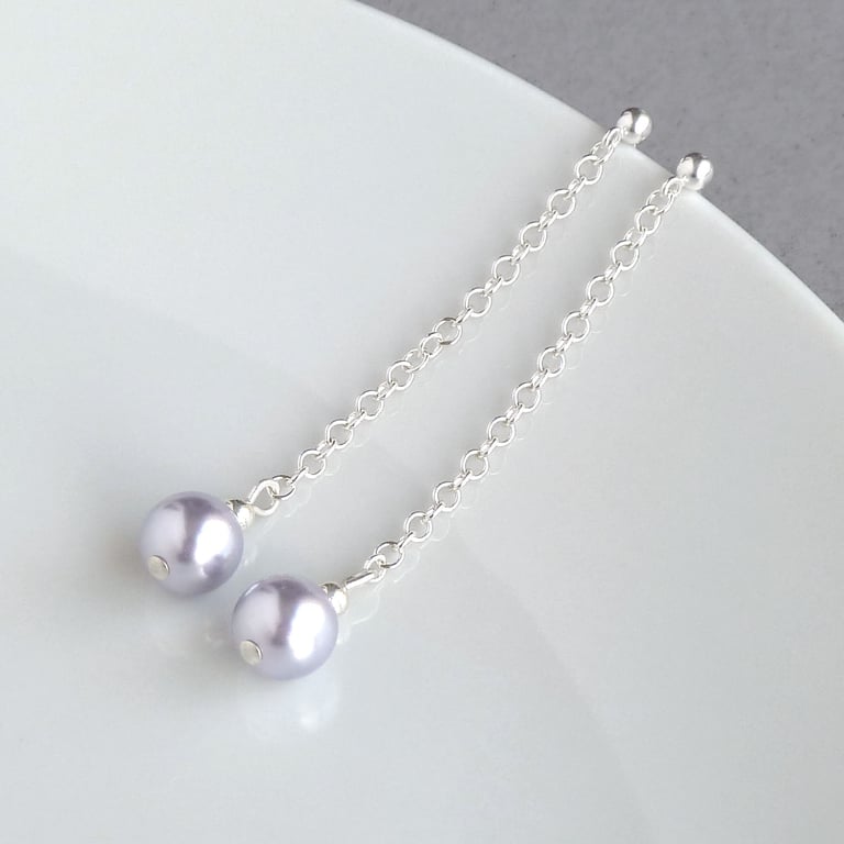 Long Lavender Drop Earrings - Lilac Pearl Dangle Earrings - Bridesmaid Gifts 
