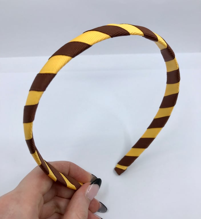 School Brown and Yellow Gold 1.8cm striped Hairband