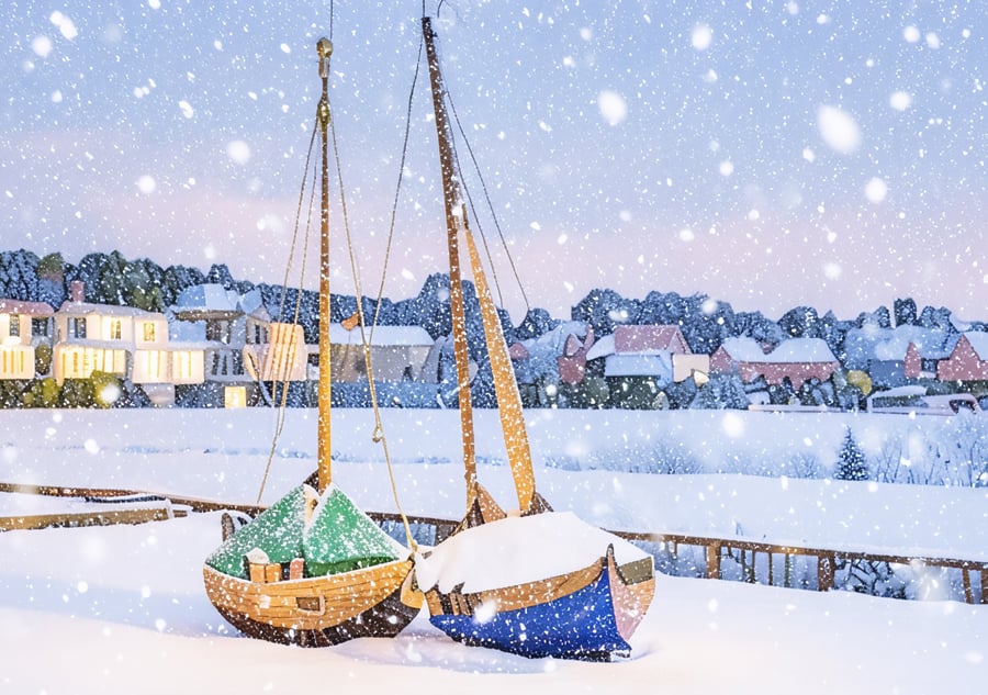 Boats At Blakeney Norfolk Christmas Greeting Card A5