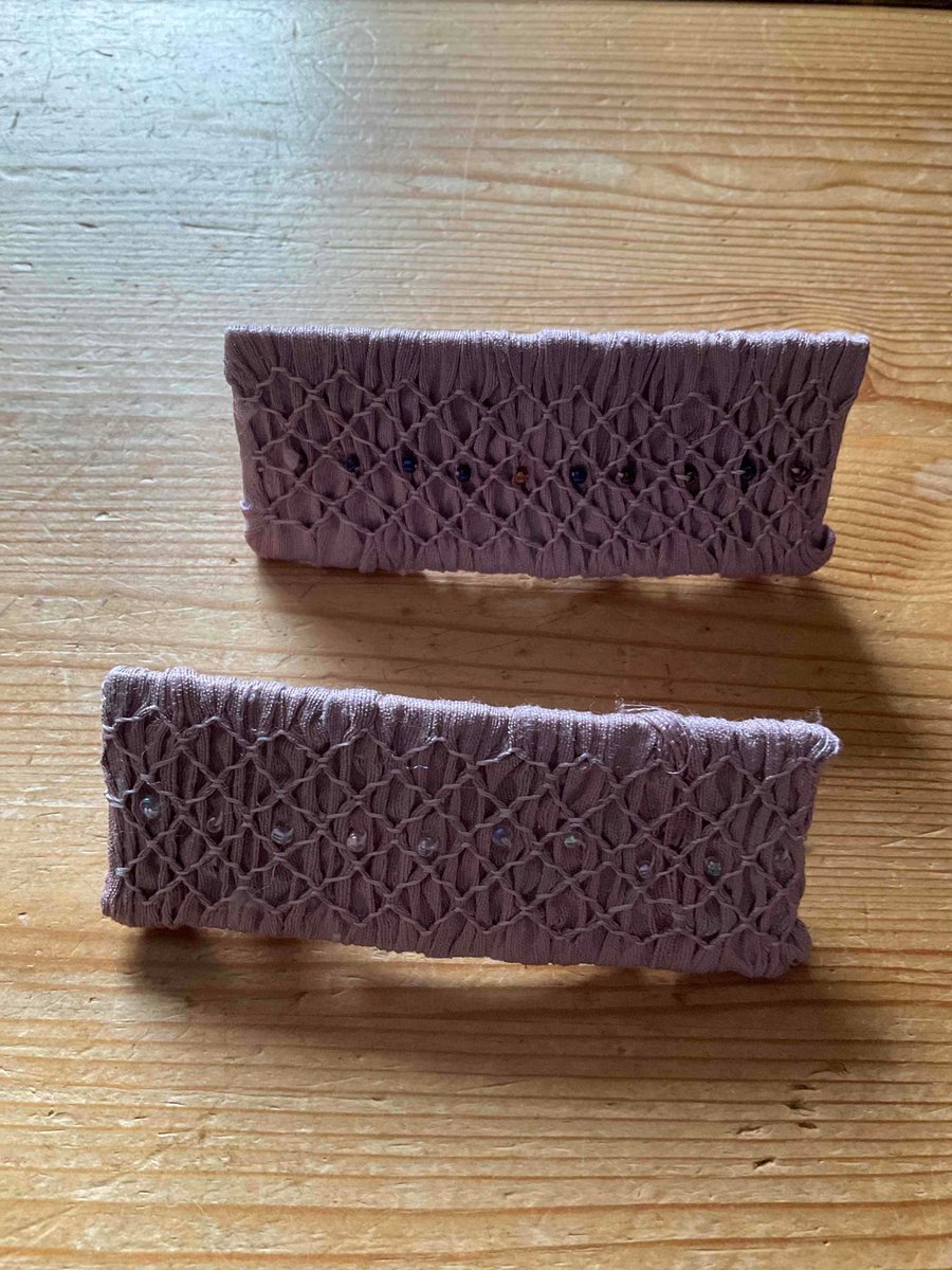 Hand Smocked and Beaded Dusky Pink Silk Hair Clip