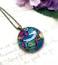 Strawberry Thief bird pink floral Liberty fabric button pendant and earrings - Image 9