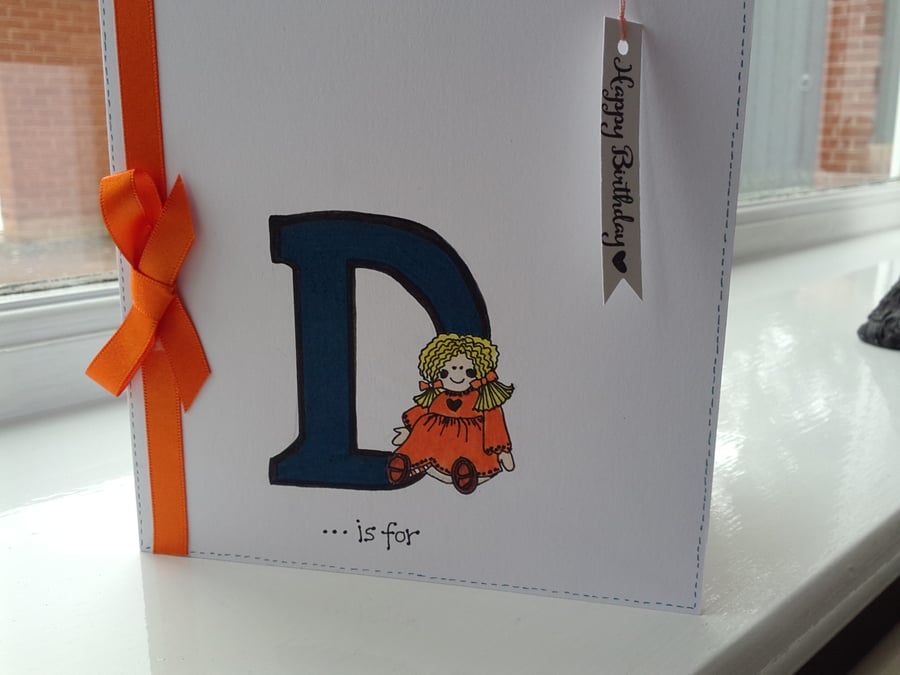 Personalised initial doll birthday card