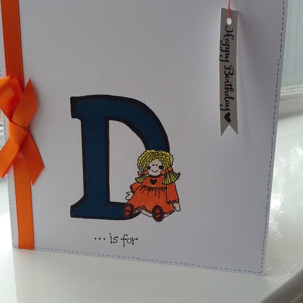 Personalised initial doll birthday card