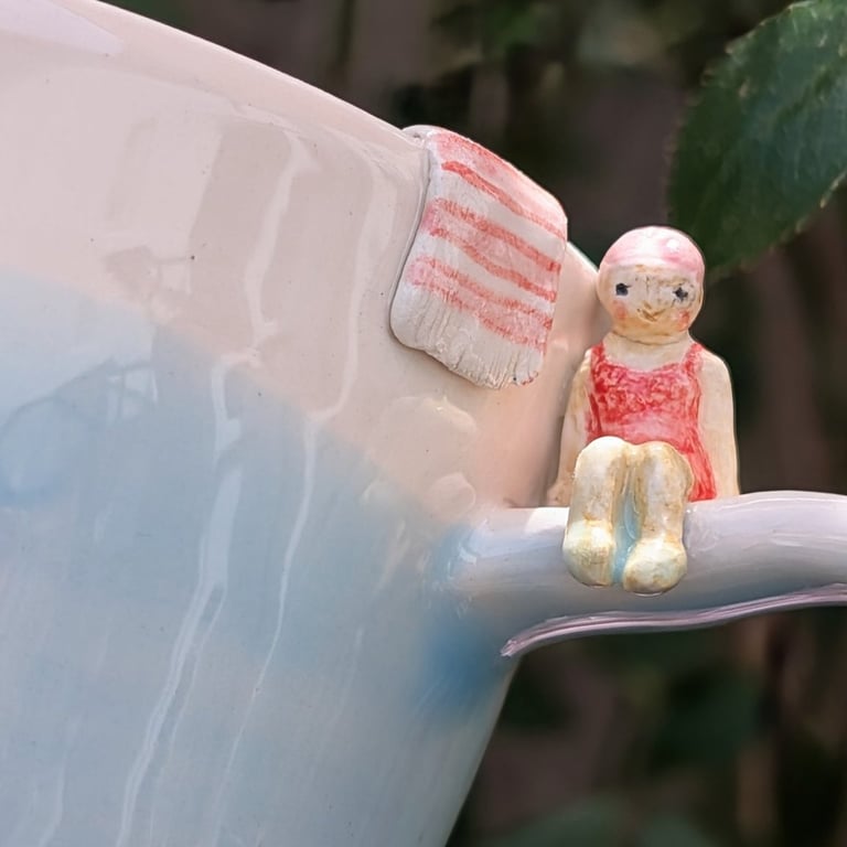 Ceramic Swimmer Cup with Blue Glaze Percentage to Cancer Research TO ORDER Mug
