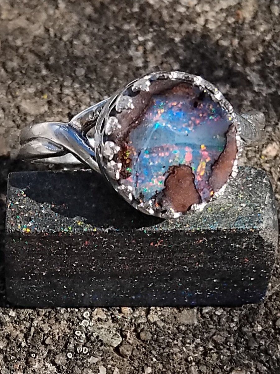 Queensland Boulder Opal Adjustable ring Sterling Silver