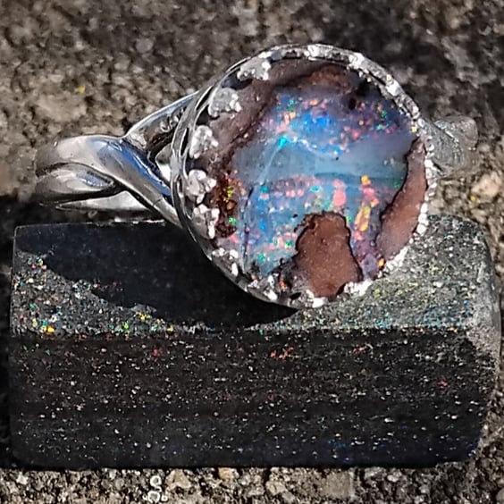 Queensland Boulder Opal Adjustable ring Sterling Silver