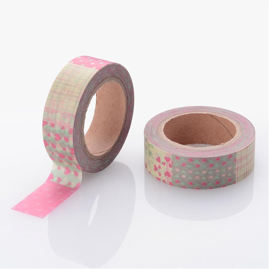 Hearts pattern,Pinks, Decorative Washi Tape, Cards, Crafts, journals, 10m