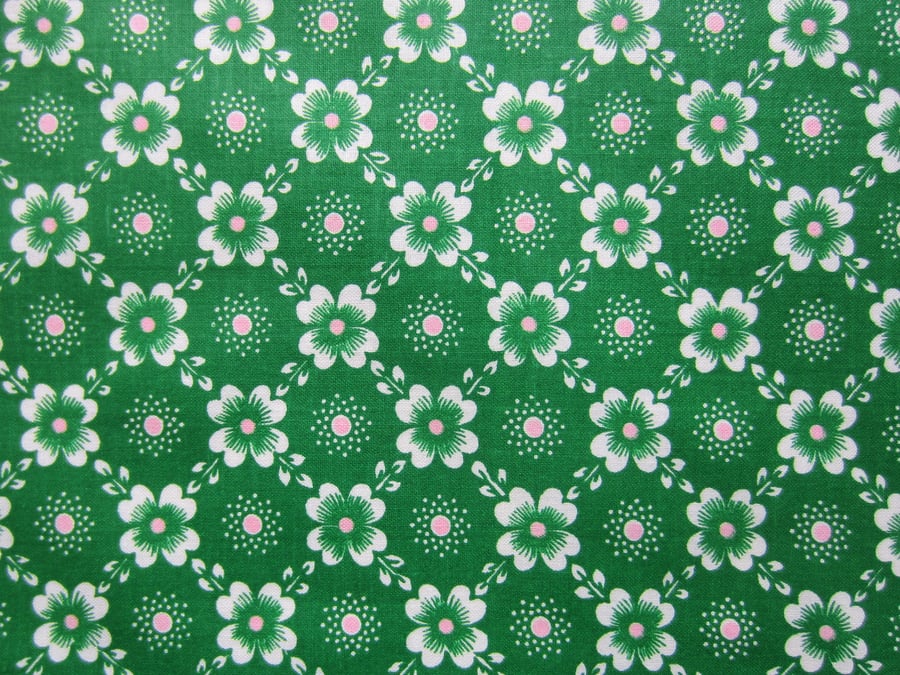 Unused Vintage Green Floral Fabric (1 Yard)