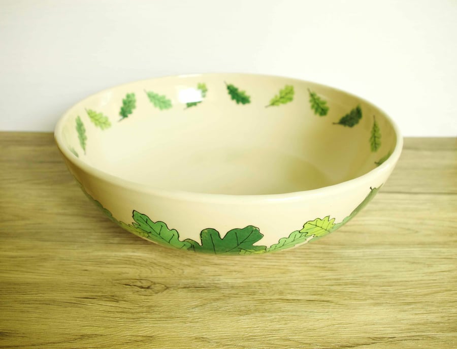 Large Bowl - Green Oak Leaves Bowl